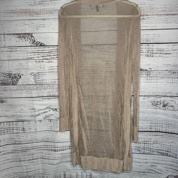 White House Black Market Women’s Open Front Long Cardigan Sweater Tan Beige M - Picture 3 of 3